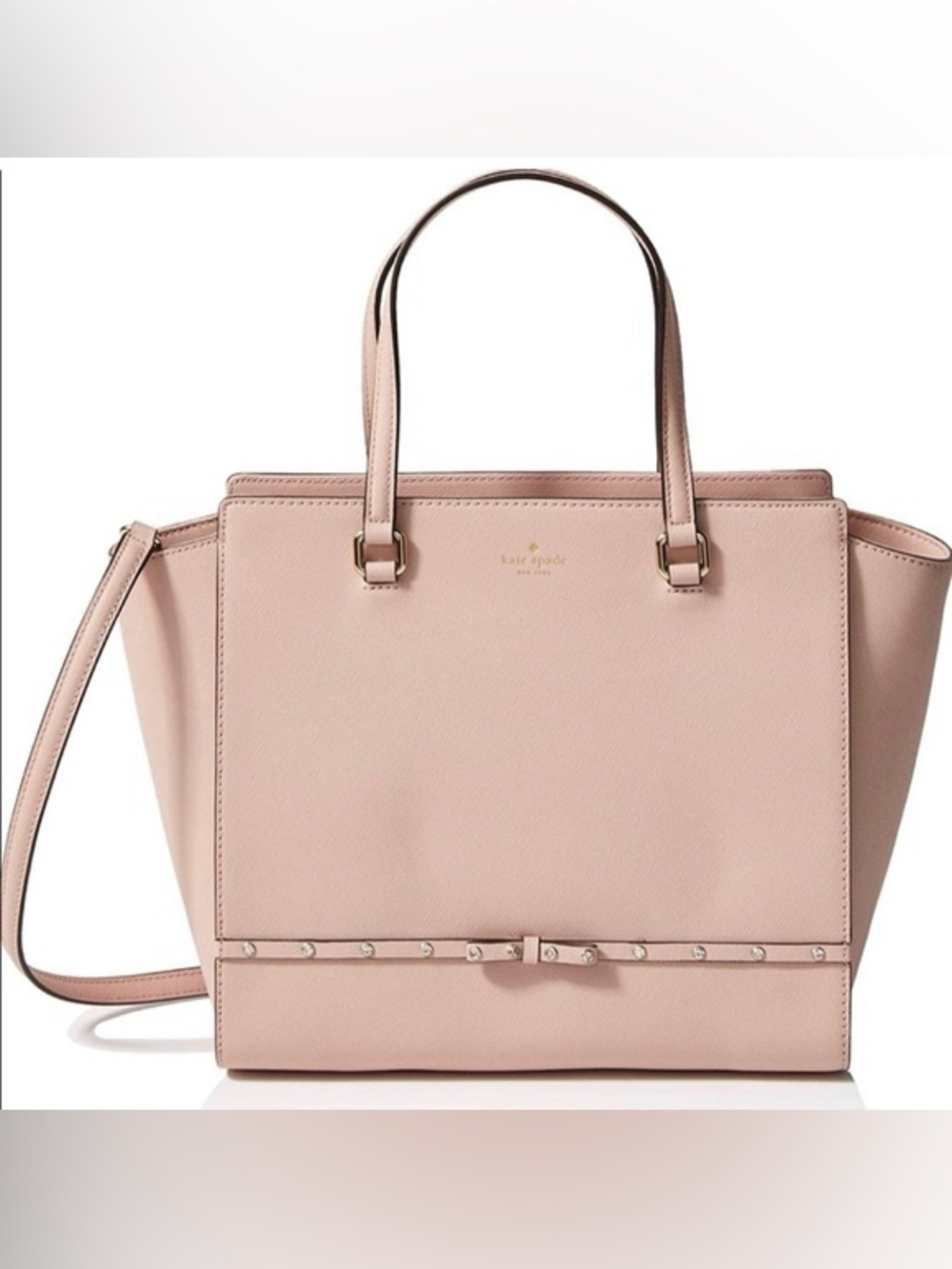 Kate Spade Blush Pink Laurel Way Jeweled Large Hadlee Satchel in Warm Vellum 12”